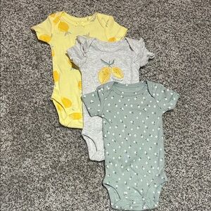 Carter's Lemon and Floral Onesie Set - Yellow, Gray, Green